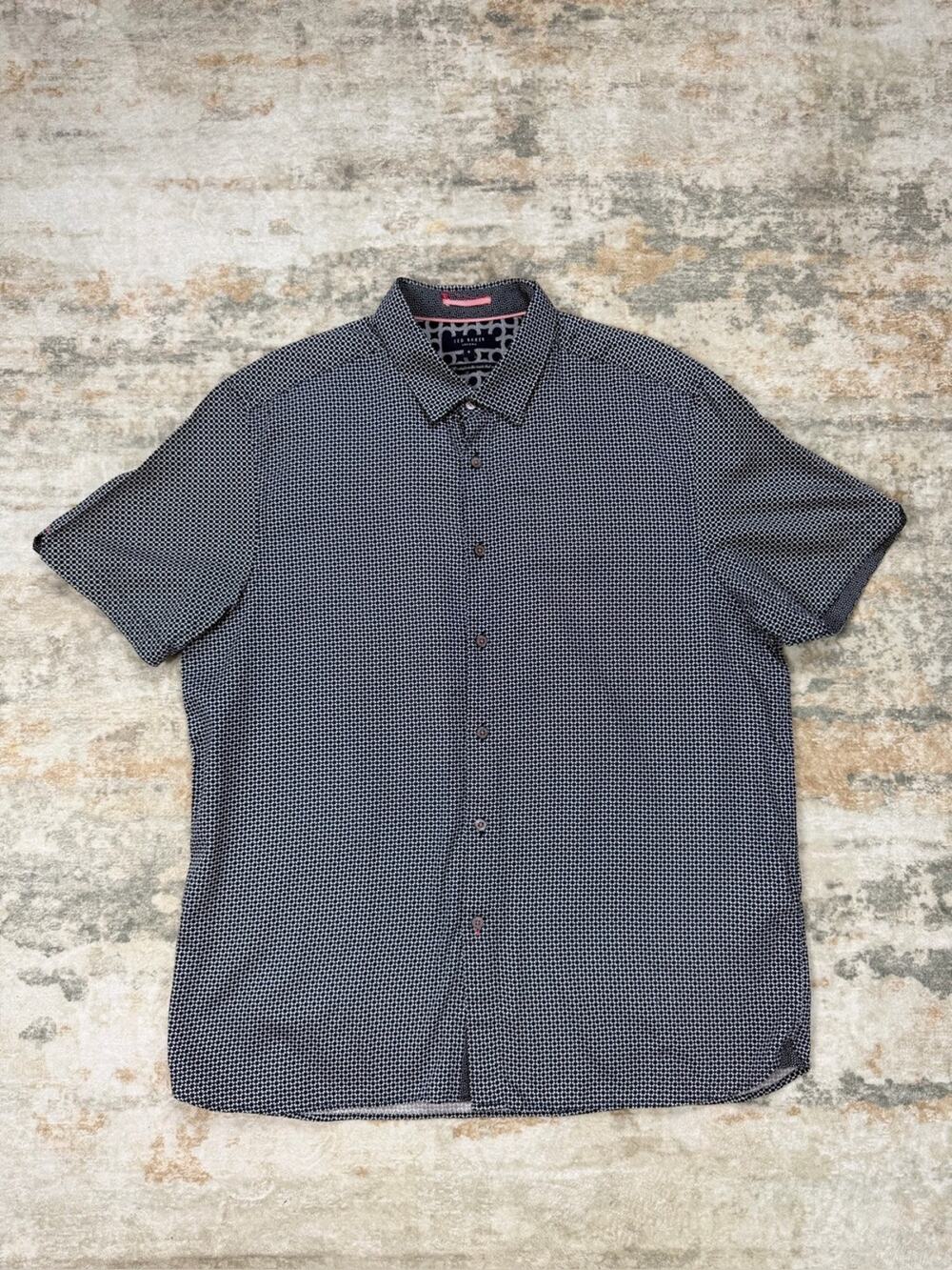 Ted Baker London Men’s Geometric Short Sleeve Shirt Size 6 XXL Navy